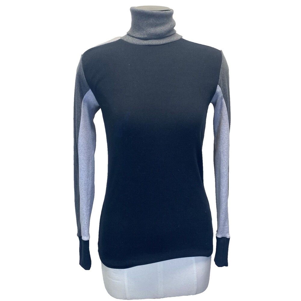 Alternative Ribbed Turtleneck Pull-Over Sweater Women's S Colorblock 3-Tone FLAW